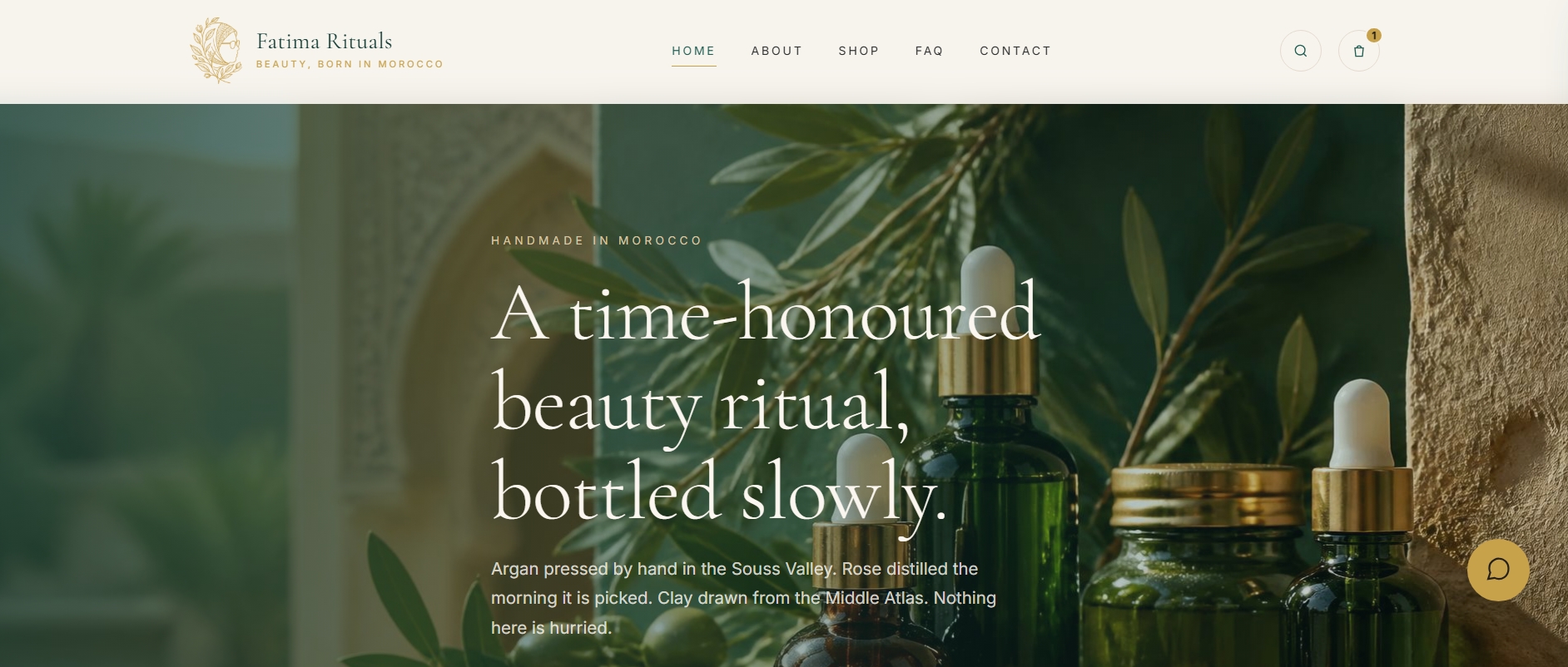 Homepage screenshot for Fatima Rituals, a WordPress e-commerce website
