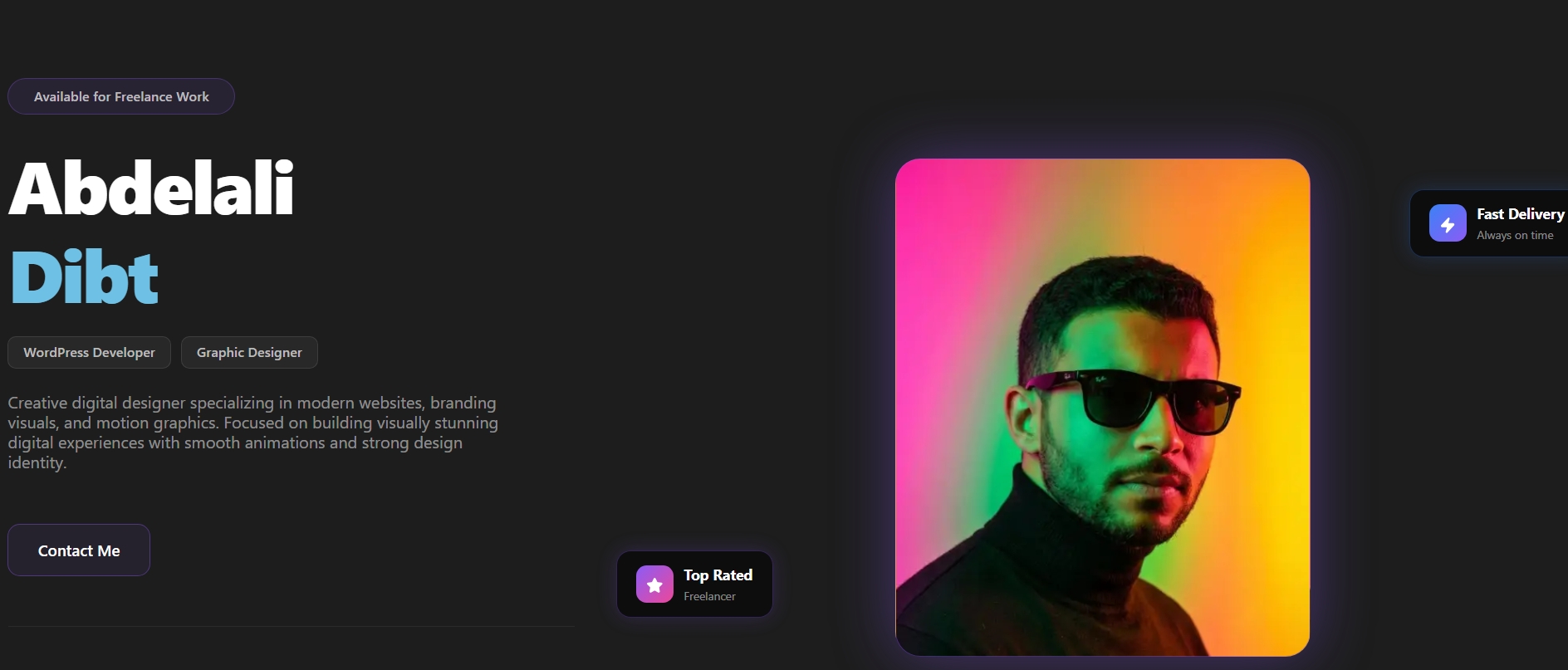 Homepage screenshot for Portfolio Me, a graphic design portfolio website